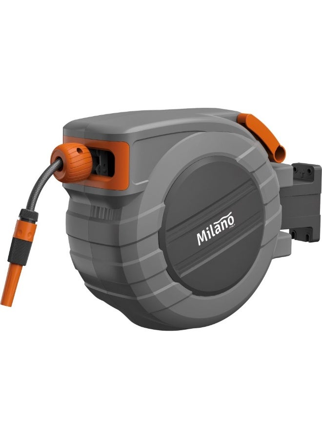 Milano Bella Automatic Water Hose Reel - Grey, 42m Capacity, Includes Pressure Washer, Self Installation, 1 Year Warranty - Ideal for Garden & Outdoor Use