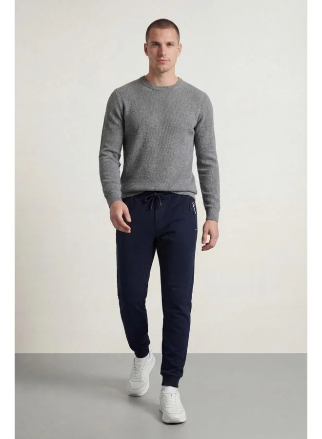 Mmetalic Men's Navy Blue Standard-Fit Regular-Cut Jogger Sweatpants with Zippered Pockets and Elastic Cuffs