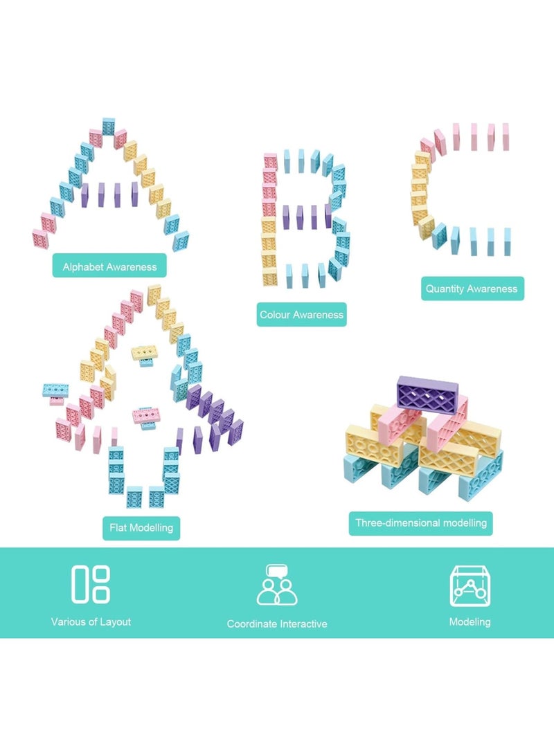SOLARAE مجموعة لعبة قطار الدومينو، نموذج قطار كهربائي بالدومينو مع أصوات وضوء، لعبة بناء كتل الدومينو، هدية إبداعية STEM للأولاد والبنات من 3 إلى 7 سنوات - Image 4