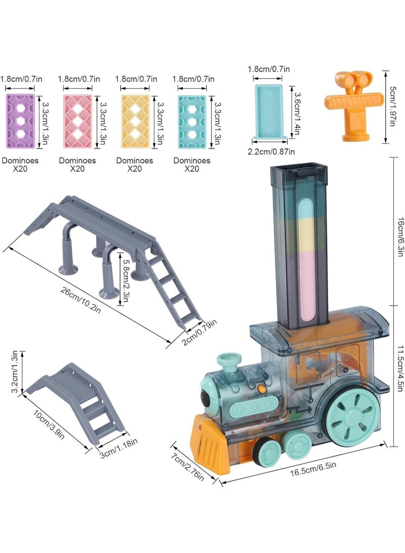 SOLARAE مجموعة لعبة قطار الدومينو، نموذج قطار كهربائي بالدومينو مع أصوات وضوء، لعبة بناء كتل الدومينو، هدية إبداعية STEM للأولاد والبنات من 3 إلى 7 سنوات - Image 3