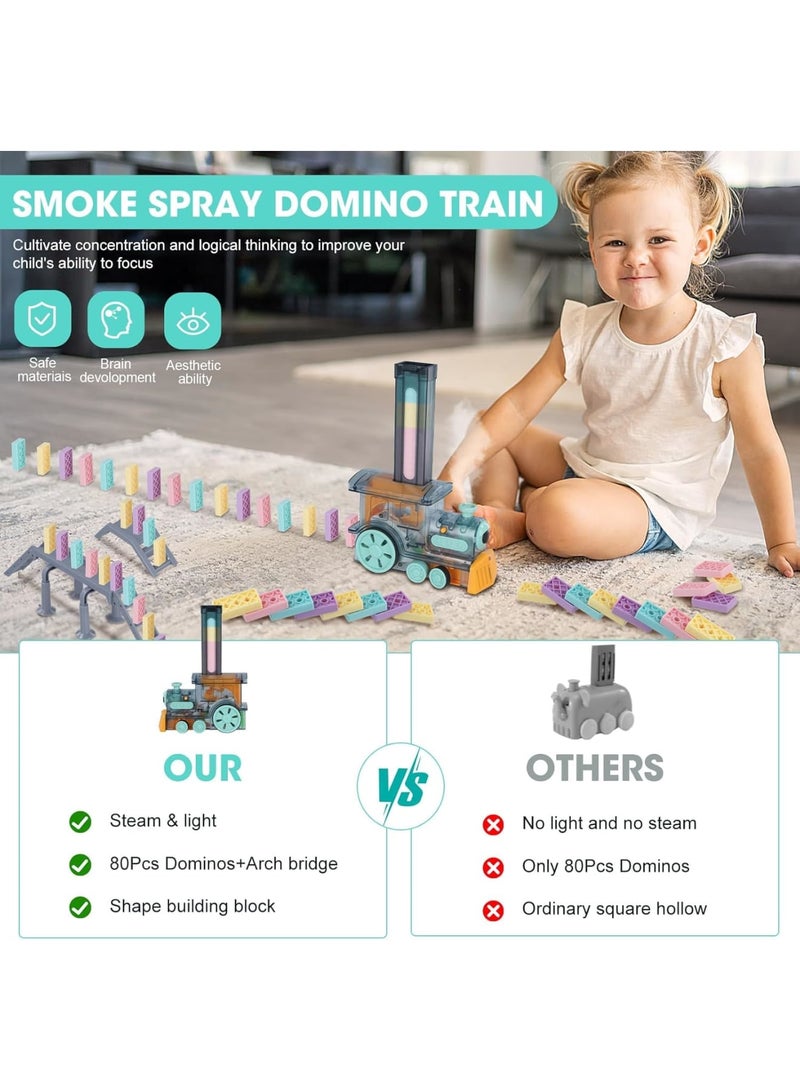 SOLARAE مجموعة لعبة قطار الدومينو، نموذج قطار كهربائي بالدومينو مع أصوات وضوء، لعبة بناء كتل الدومينو، هدية إبداعية STEM للأولاد والبنات من 3 إلى 7 سنوات - Image 2