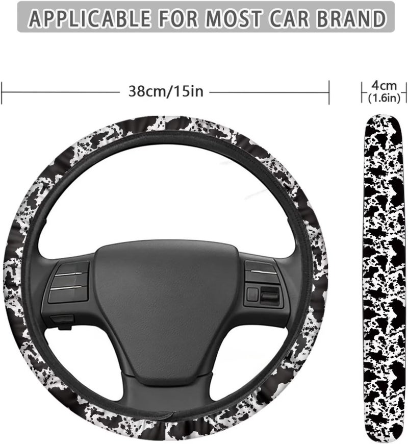 Universal Non-Slip Steering Wheel Cover, 15-inch Polyester Material Driving Accessories, Suitable for Car and Truck(Ink Splash Cow Texture) - Image 5