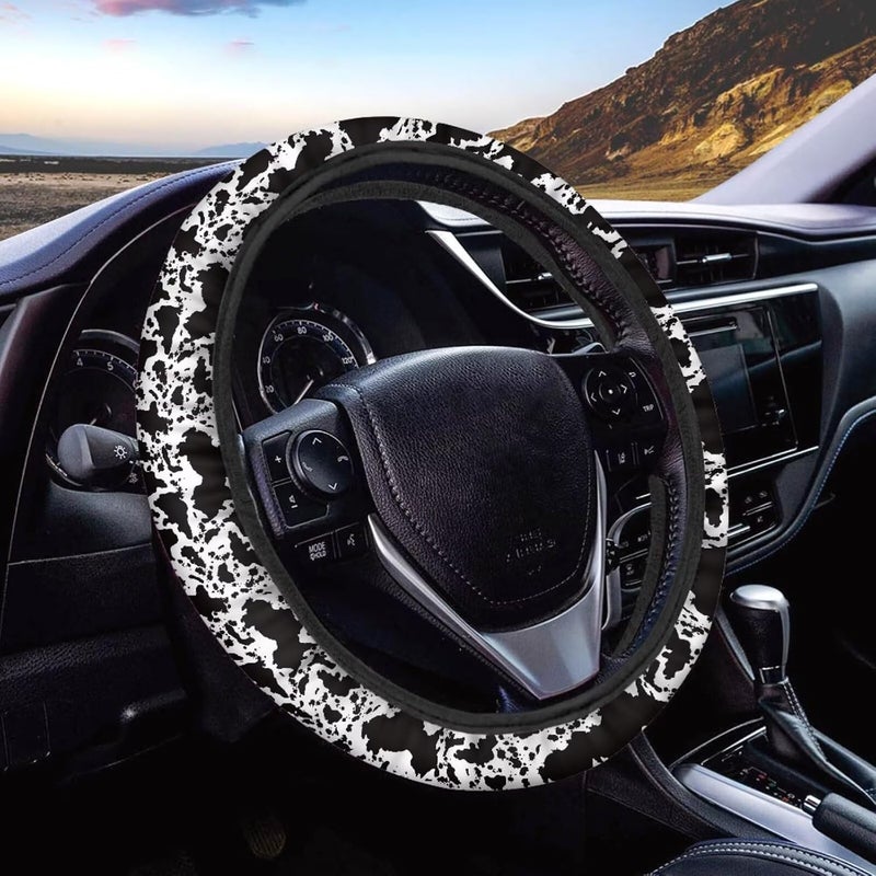 Universal Non-Slip Steering Wheel Cover, 15-inch Polyester Material Driving Accessories, Suitable for Car and Truck(Ink Splash Cow Texture) - Image 1