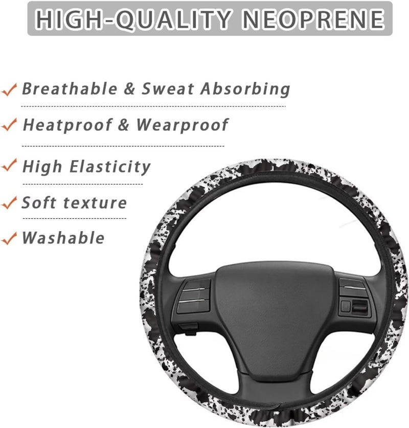 Universal Non-Slip Steering Wheel Cover, 15-inch Polyester Material Driving Accessories, Suitable for Car and Truck(Ink Splash Cow Texture) - Image 4