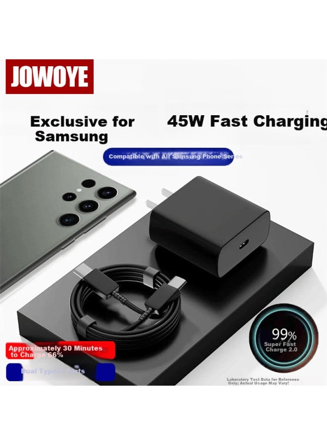Jowoye Samsung 45w Charger Super Fast Charging Set For S25 Ultra S26 U23 W25 Galaxy Z Flip6 Fold5 With 2m Data Charging Cable And Plug