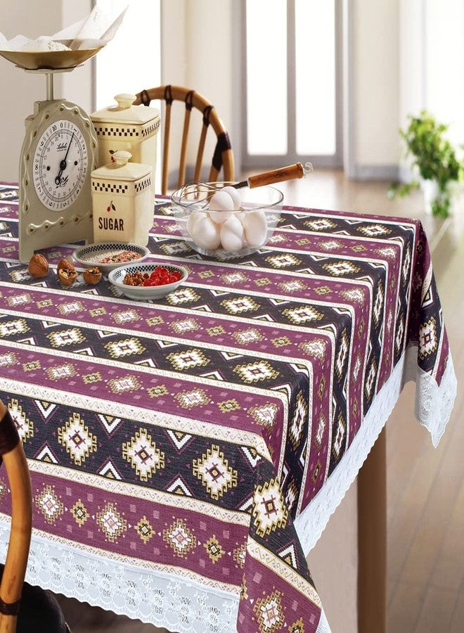 Freelance PVC Vinyl Tuscany Flannel Backing Dining Plastic Table Cover Cloth - Waterproof Protector, 8-10 Seater, Rectangle 60 X 108 inches (with White Border Edge Lace) - Product of Meiwa, Japan - Image 1
