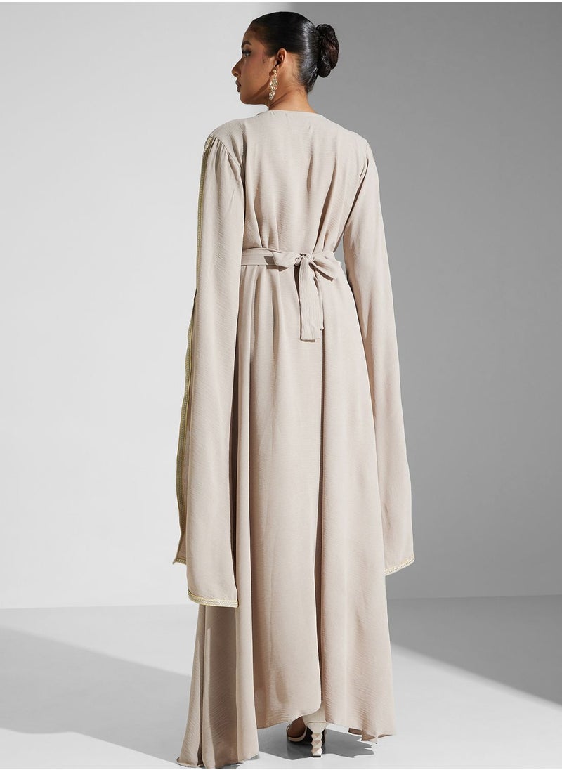hayas closet Embroidered Cape Sleeve Belted Dress  - Image 2