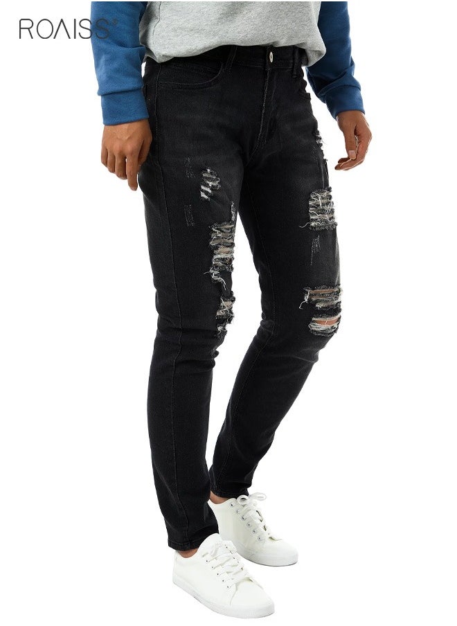 Men's Fashionable Ripped Tight Jeans Casual Versatile Elastic Pencil Pants With Classic Five Pocket Design - pzsku/ZCBB6545D369AE556D9C0Z/45/_/1701226195/242f02e3-ea5b-4adb-8891-99c5427419b4