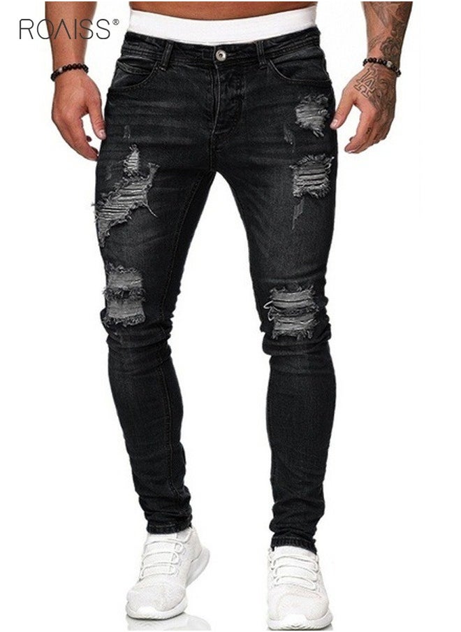 Men's Fashionable Ripped Tight Jeans Casual Versatile Elastic Pencil Pants With Classic Five Pocket Design - pzsku/ZCBB6545D369AE556D9C0Z/45/_/1701226196/fcf056a9-415d-4479-9ce9-8d663d9e857d