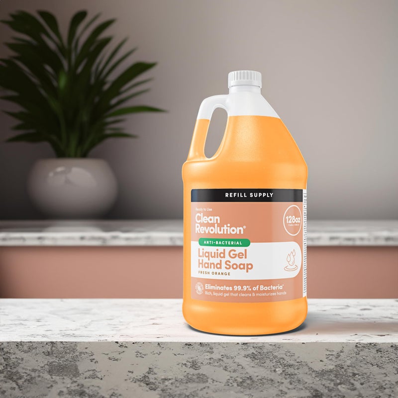 Clean Revolution Antibacterial Liquid Gel Hand Soap Refill, 128 Fl Oz, Fresh Orange Scented - Made in USA - Image 2