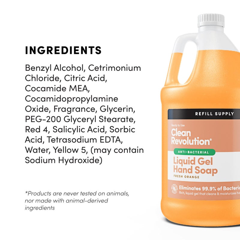 Clean Revolution Antibacterial Liquid Gel Hand Soap Refill, 128 Fl Oz, Fresh Orange Scented - Made in USA - Image 5