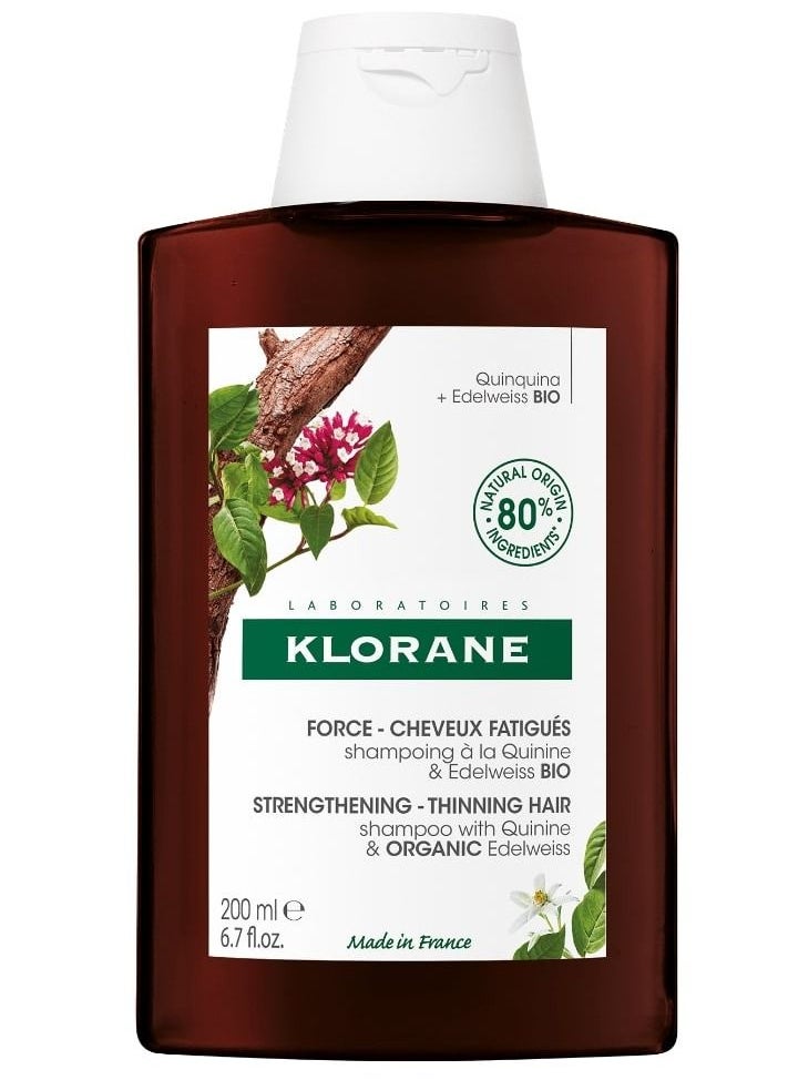 Klorane - Strengthening Shampoo with Quinine and Edelweiss for Thinning Hair Supports Thicker, Stronger, Healthier Hair, For Men and Women Paraben, Silicone and Sulfate Free 200ml - Image 1