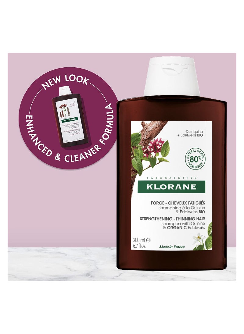 Klorane - Strengthening Shampoo with Quinine and Edelweiss for Thinning Hair Supports Thicker, Stronger, Healthier Hair, For Men and Women Paraben, Silicone and Sulfate Free 200ml - Image 1