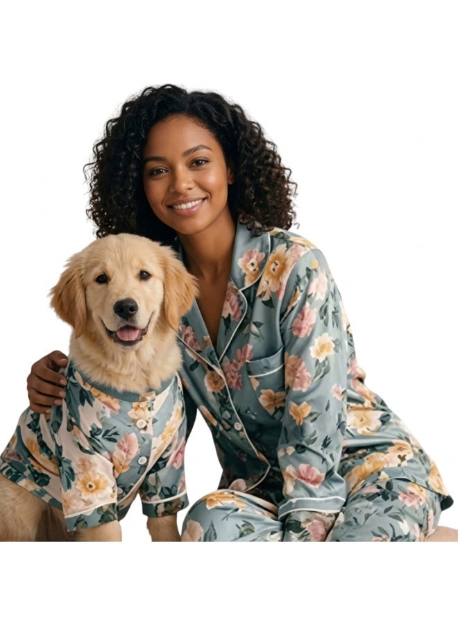 Winter Fresh DuoWear Sage Silk Floral Pajama Set (Human + Dog) Large Size