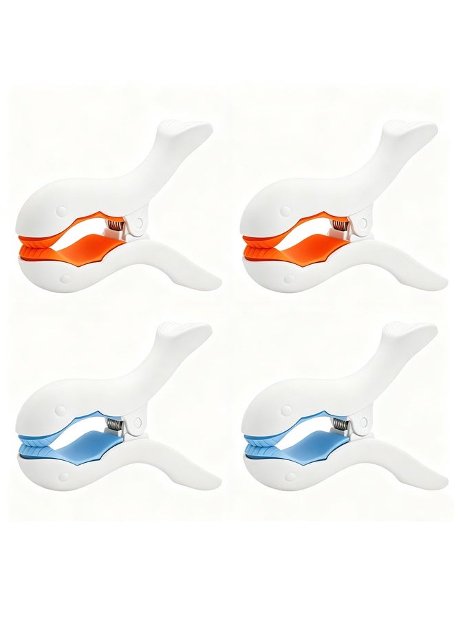 HOMESTAR 4 PCS Whale-Shaped Beach Towel Clips Heavy Duty, Towel Clip for Beach Sun Loungers Pool Chairs Cruise, Large Clothes Pins Windproof Laundry Hanging Pegs Outdoor - Image 1
