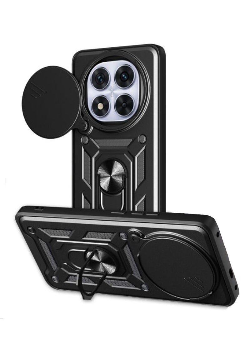 for Redmi Note 14 Pro+ 5G Case, Slide Camera Lens Cover, Magnetic Ring Holder Kickstand Protective Phone Case for Redmi Note 14 Pro+ 5G, Black  - Image 1