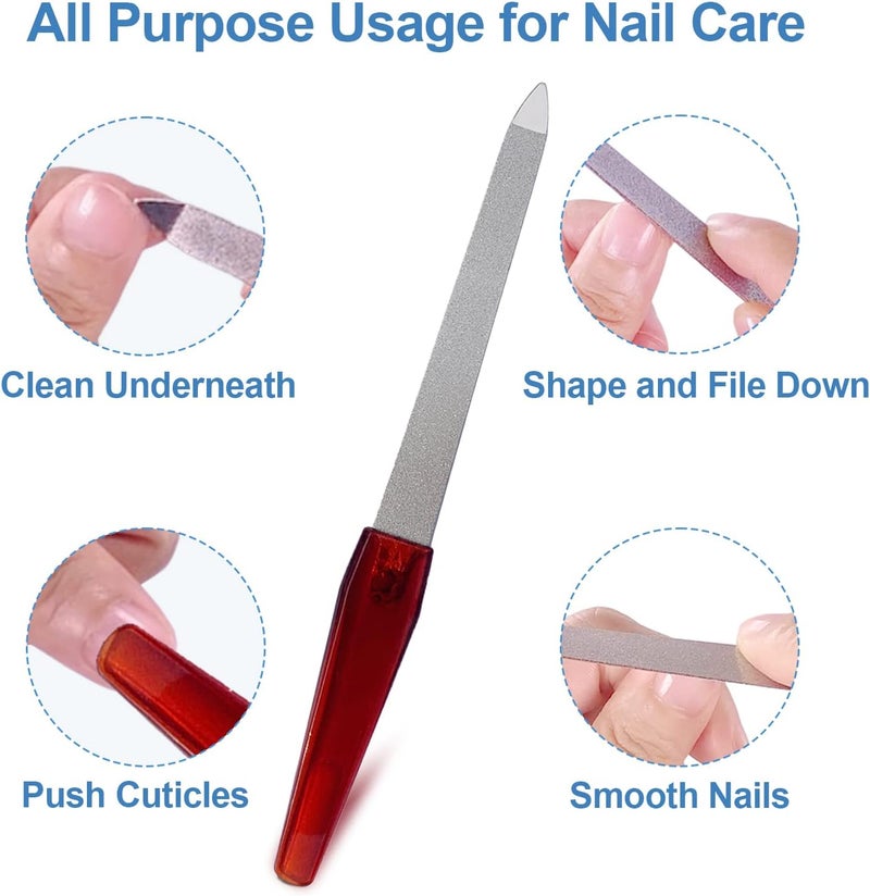 GigaGround Metal Nail File (6 Pcs), Nail Files for Natural Nails Made of Stainless Steel, Sword Fingernail Files with Sharp Pointed Tip Non Slip Handle, Diamond Finger Nail Filers for Women Sapphire Grit - Image 2