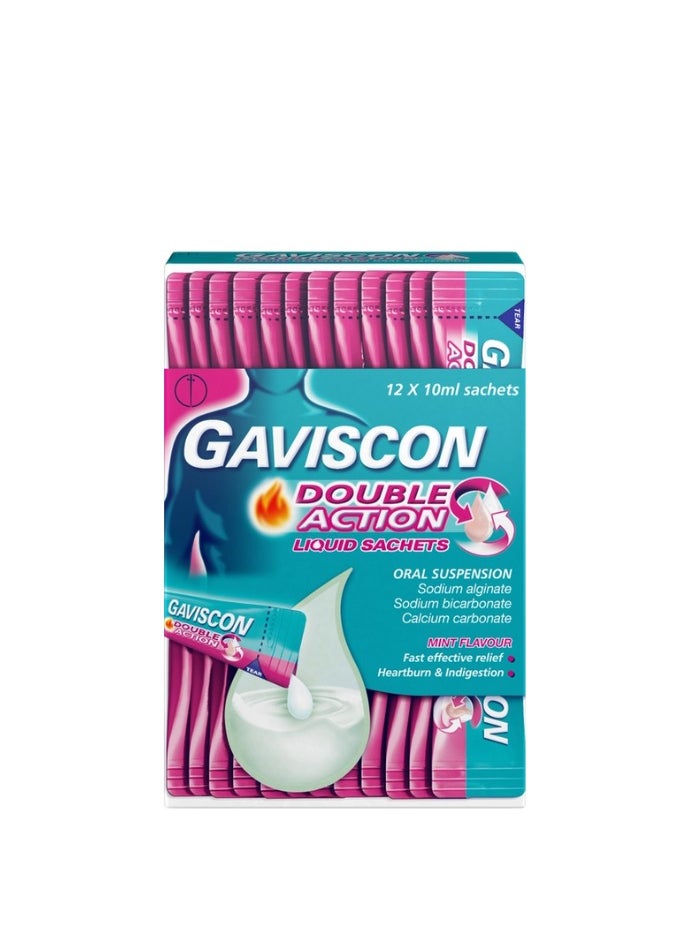 GAVISCON Double Action Liquid Sachet Oral Suspension Mint Flavor Relief Heartburn and Indigestion 10 ml 12 Sheets 