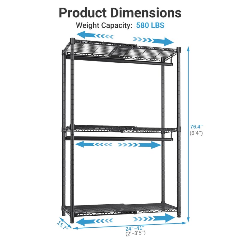 VIPEK X1 Expandable Clothes Rack Heavy Duty Adjustable from 2' to 3'5" with Adjustable Shelves and Hanger Rods, Reach-in & Walk-in Closets Metal Garment Racks Portable Closet, Black - Image 5
