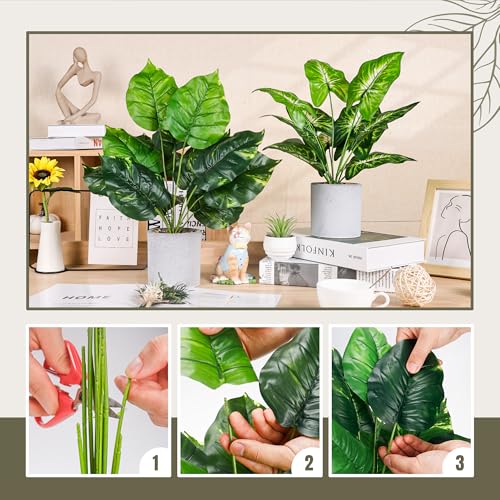 JC nateva 2pcs 16" Fake Plants Artificial Plants Tropical Faux Plants Indoor for Bathroom Kitchen Office Home Sage Green Decor - Image 3