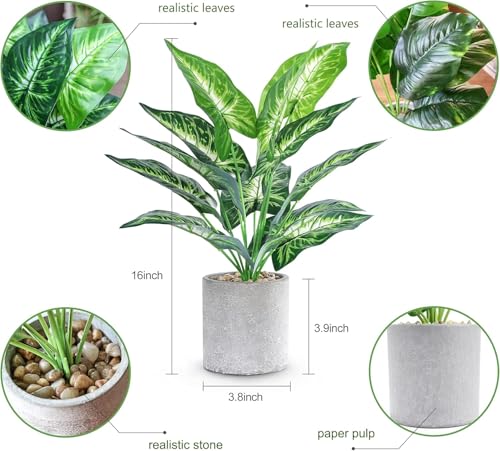 JC nateva 2pcs 16" Fake Plants Artificial Plants Tropical Faux Plants Indoor for Bathroom Kitchen Office Home Sage Green Decor - Image 4