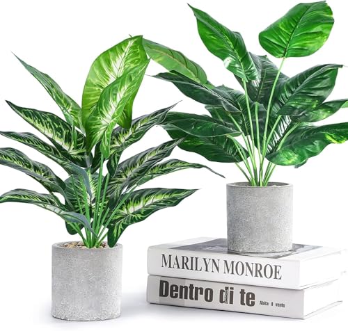 JC nateva 2pcs 16" Fake Plants Artificial Plants Tropical Faux Plants Indoor for Bathroom Kitchen Office Home Sage Green Decor - Image 1