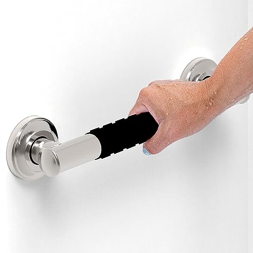 AquaChase 114 x 12inch Stainless Steel Bath Safety Grab Bar with Anti Slip Rubber Grip ADA Compliant 500lbs Weight Support Decorative Collection Miami Brushed Nickel - Image 1
