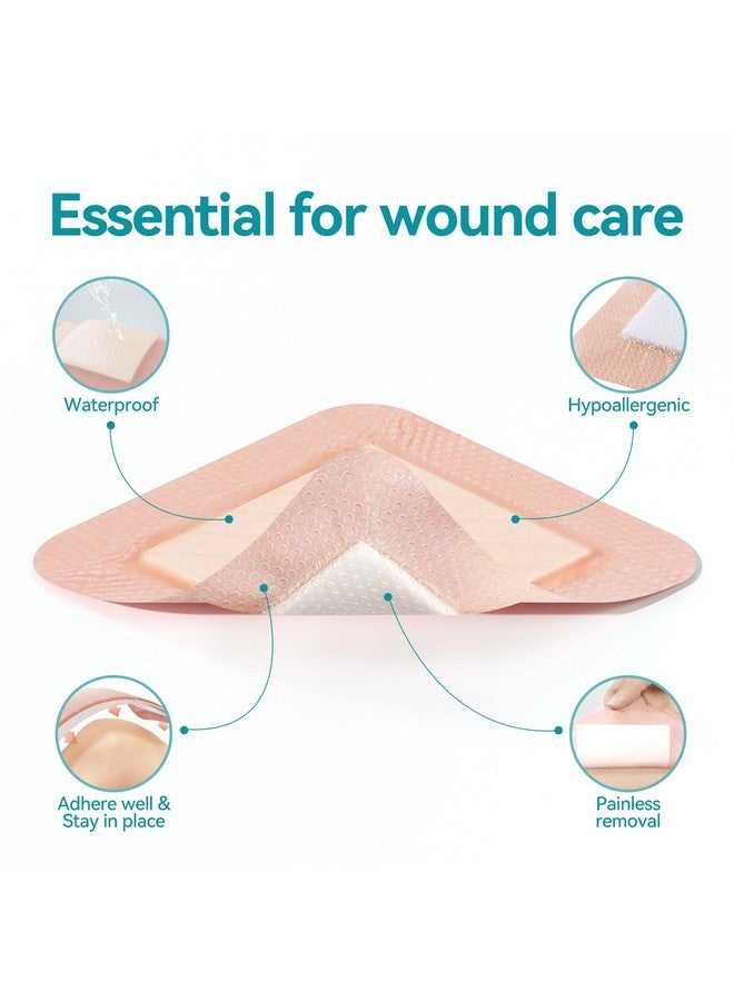 Dimora Dimora Ultra Soft Silicone Foam Dressing 4"x4" (10 Pack)- Super Absorbent Wound Dressing with Widened Border, Adhesive Foam Bandages for Bed Sores, Ulcer, Surgical Wound, FSA/HSA Eligible - Image 4