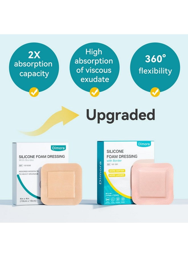 Dimora Dimora Ultra Soft Silicone Foam Dressing 4"x4" (10 Pack)- Super Absorbent Wound Dressing with Widened Border, Adhesive Foam Bandages for Bed Sores, Ulcer, Surgical Wound, FSA/HSA Eligible - Image 1
