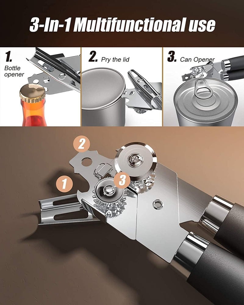 Samip Tin Cutter Heavy Duty Stainless Steel Multipurpose Opener for Bottles Cans and Tins 3in1 Manual Can OpenerTin OpenerBottle Opener with Smooth Edge Rotating Knob and AntiSlip Hand Grip - Image 3