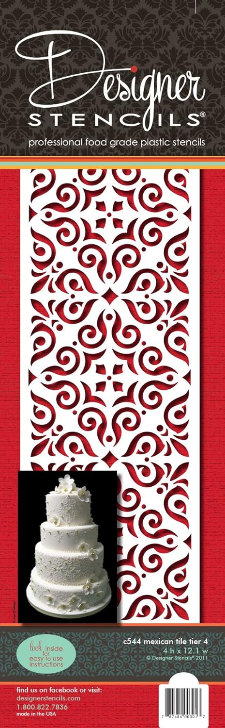 Designer Stencils C544 Mexican Tile Cake Stencil Tier 4 Beigesemitransparent - Image 1