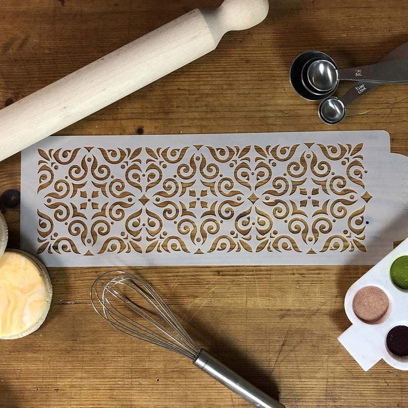 Designer Stencils C544 Mexican Tile Cake Stencil Tier 4 Beigesemitransparent - Image 2