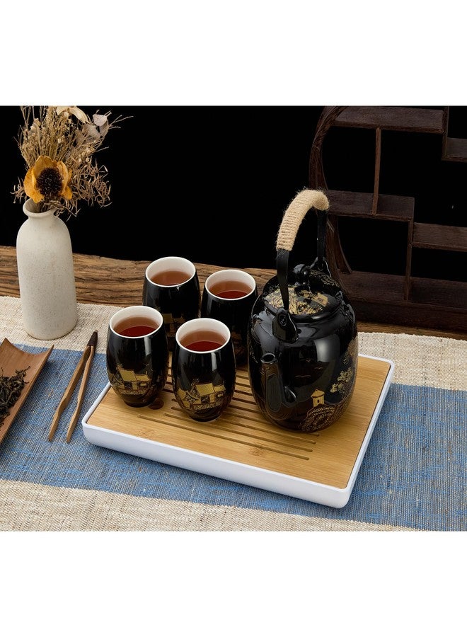 DUJUST Traditional Japanese Tea Cups Set of 4, Black Porcelain Chinese Tea Cups, Beautiful Asian Tea Cup Gift for Adults, Tea Lover/Women/Men (Countryside in Golden) - Image 2