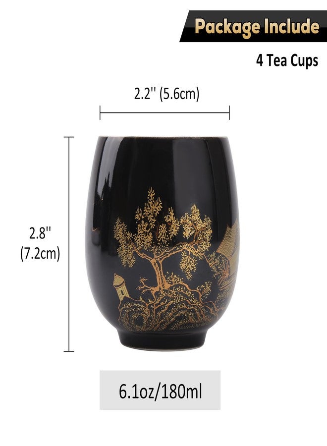 DUJUST Traditional Japanese Tea Cups Set of 4, Black Porcelain Chinese Tea Cups, Beautiful Asian Tea Cup Gift for Adults, Tea Lover/Women/Men (Countryside in Golden) - Image 5