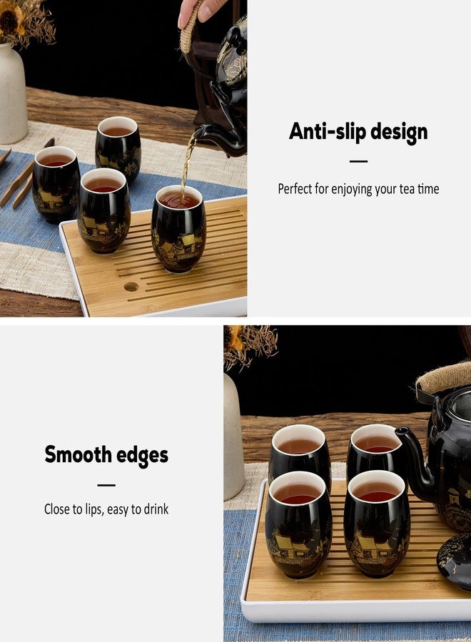 DUJUST Traditional Japanese Tea Cups Set of 4, Black Porcelain Chinese Tea Cups, Beautiful Asian Tea Cup Gift for Adults, Tea Lover/Women/Men (Countryside in Golden) - Image 4