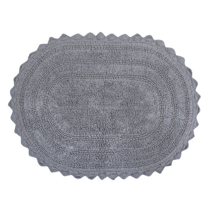 CROCHET COLLECTION REVERSIBLE BATH MAT LARGE OVAL 21X34 GRAY