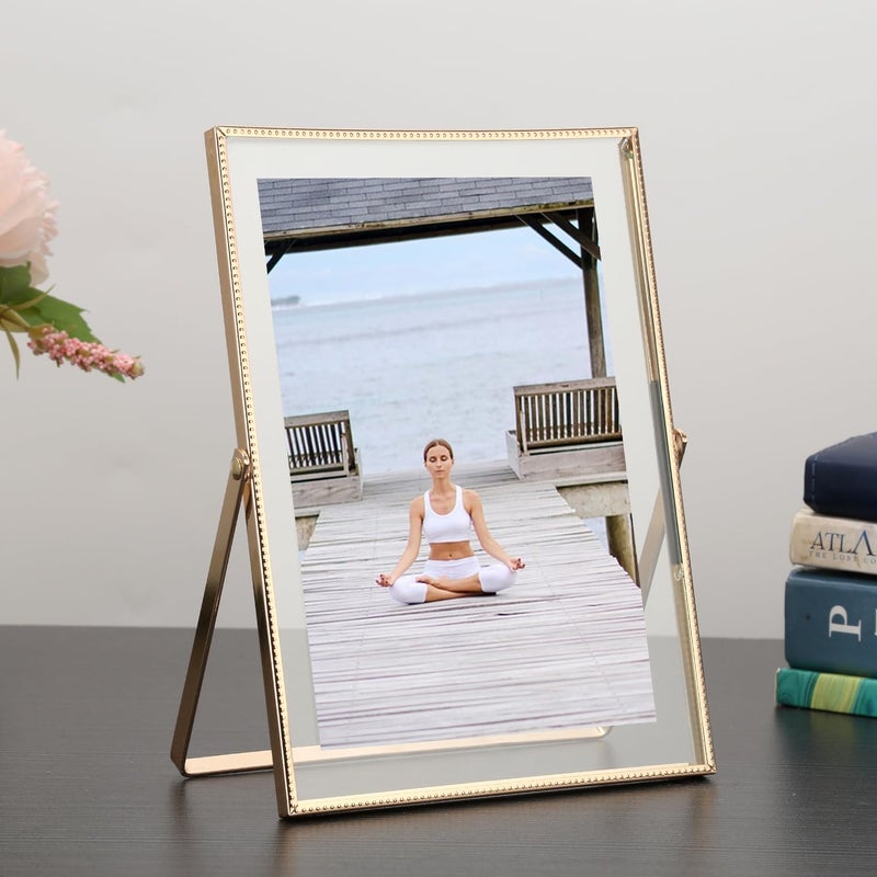 GorYeeFine Gold 4x 6'' Floating Frame Set of 2, For Photo Sizes (2x3'', 3.5x 5'' up to 4x6'' ), Beautiful Metal Lace Edge Frames Adjustable Tabletop/Shelf Photo Frame, Classy Gift Choice for Wedding, - Image 2