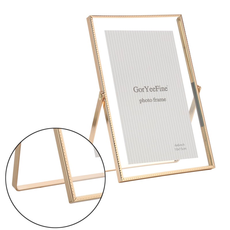 GorYeeFine Gold 4x 6'' Floating Frame Set of 2, For Photo Sizes (2x3'', 3.5x 5'' up to 4x6'' ), Beautiful Metal Lace Edge Frames Adjustable Tabletop/Shelf Photo Frame, Classy Gift Choice for Wedding, - Image 5