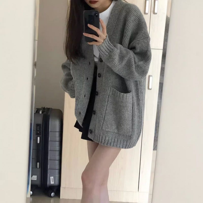 2024 Grey Oversized Cardigan Sweater Women Grey