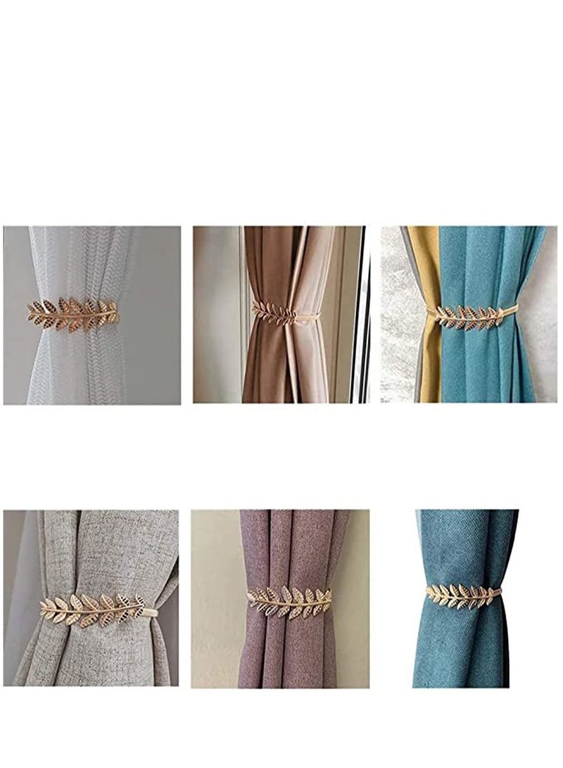 Captaintech 2 Pcs Curtain Tieback Aluminum Leaf Shaped Curtain Holdback Simple Modern Curtain Buckle Elastic Curtain Strap Decorative Drape Tie Back for Window Draperies Golden - Image 4