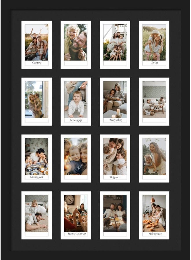 DUENPY 11.4x16.1 Polaroid collage frame for Polaroid 2x3 Mini Instant Prints Photo with 16 Openings, Mini Picture Frames Wall Display with Polished Plexiglas Balck - Image 1