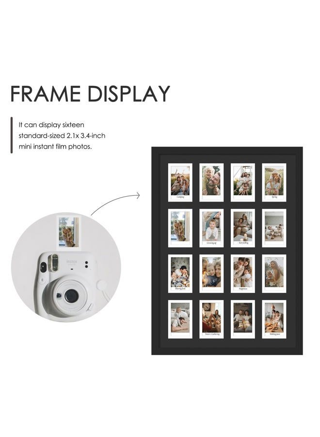 DUENPY 11.4x16.1 Polaroid collage frame for Polaroid 2x3 Mini Instant Prints Photo with 16 Openings, Mini Picture Frames Wall Display with Polished Plexiglas Balck - Image 3
