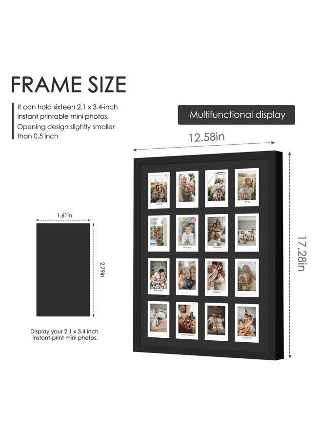 DUENPY 11.4x16.1 Polaroid collage frame for Polaroid 2x3 Mini Instant Prints Photo with 16 Openings, Mini Picture Frames Wall Display with Polished Plexiglas Balck - Image 2