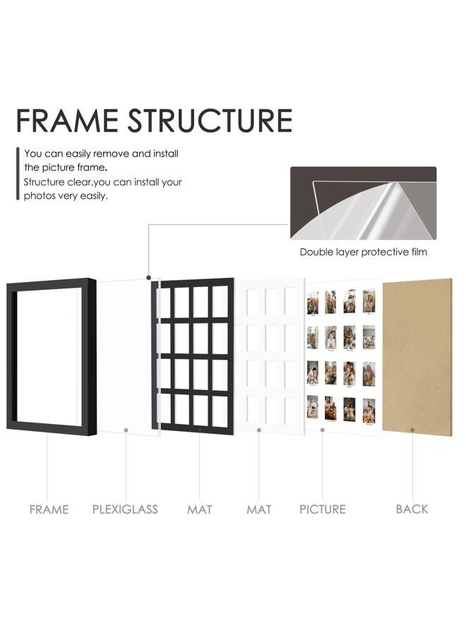 DUENPY 11.4x16.1 Polaroid collage frame for Polaroid 2x3 Mini Instant Prints Photo with 16 Openings, Mini Picture Frames Wall Display with Polished Plexiglas Balck - Image 4
