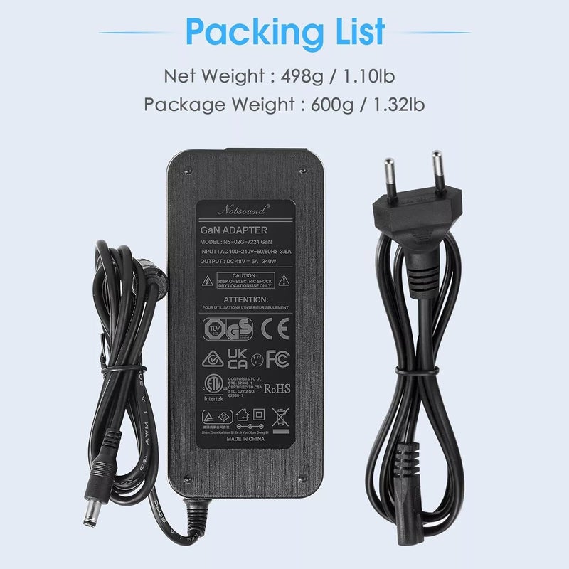 Nobsound 48V5A GaN DC Power Adapter Transformer for Home Amplifier 240W (48V/5A) - Image 5