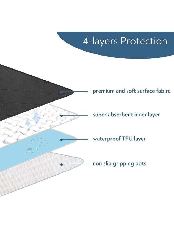 Magik & Kover Waterproof Chair Pads for Incontinence, 4 Pack Reusable Seat Protector Pads 22" x 21", Non-Slip Absorbent Wheelchair Pad Covers, Washable Chair Pads for Adults, Kids Pets - Black - Image 2