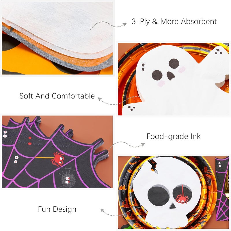 Crisky 100 Pcs Halloween Cocktail Napkins  4 Assorted Design  Paper Cocktail Napkins for Halloween Party Decoration 3Ply - Image 2
