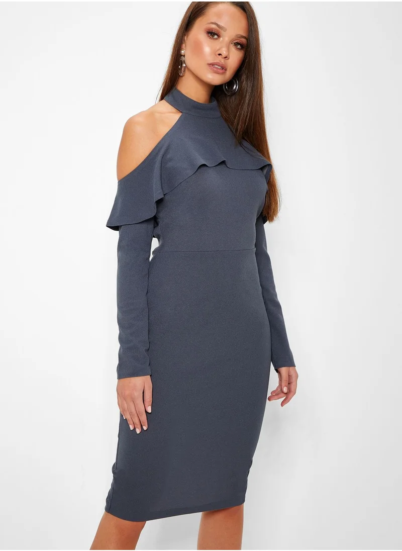 Ginger Ruffle Cold Shoulder Midi Dress