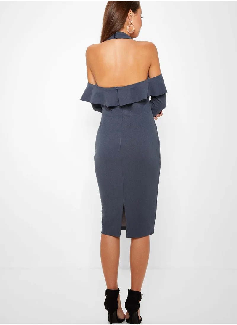 Ginger Ruffle Cold Shoulder Midi Dress