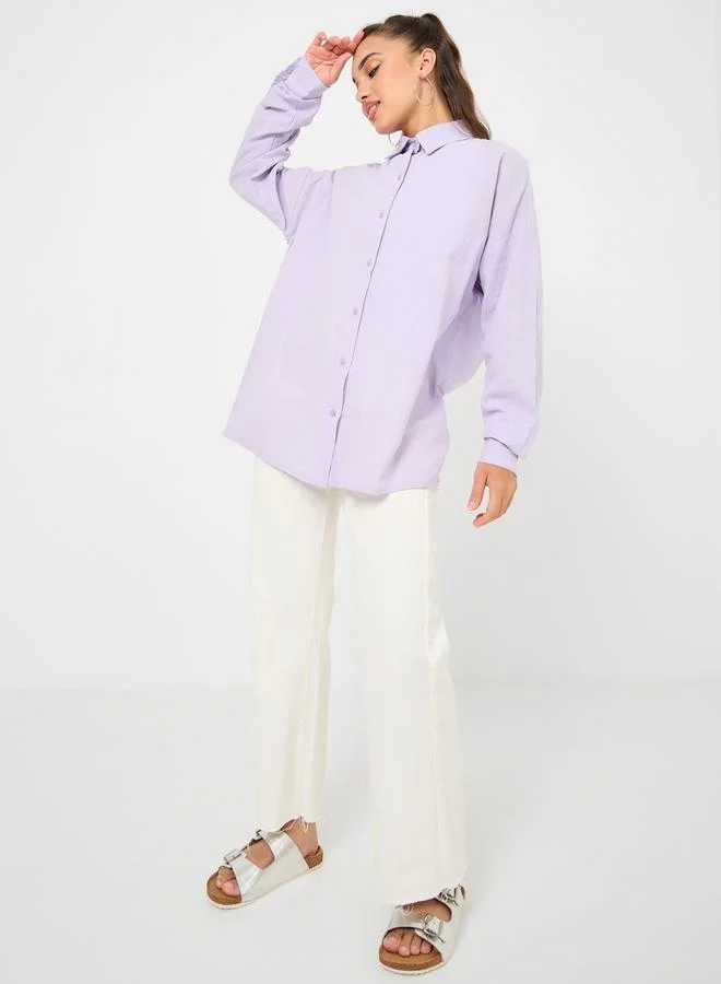 Styli Solid Cotton Oversized Longline Shirt